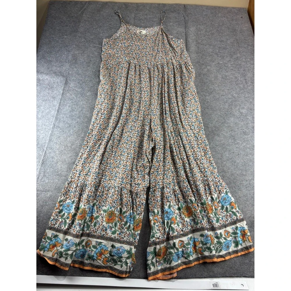Natural Life Floral Wide Leg Jumpsuit Boho Tiered Flowy Womens L Boho Hippie